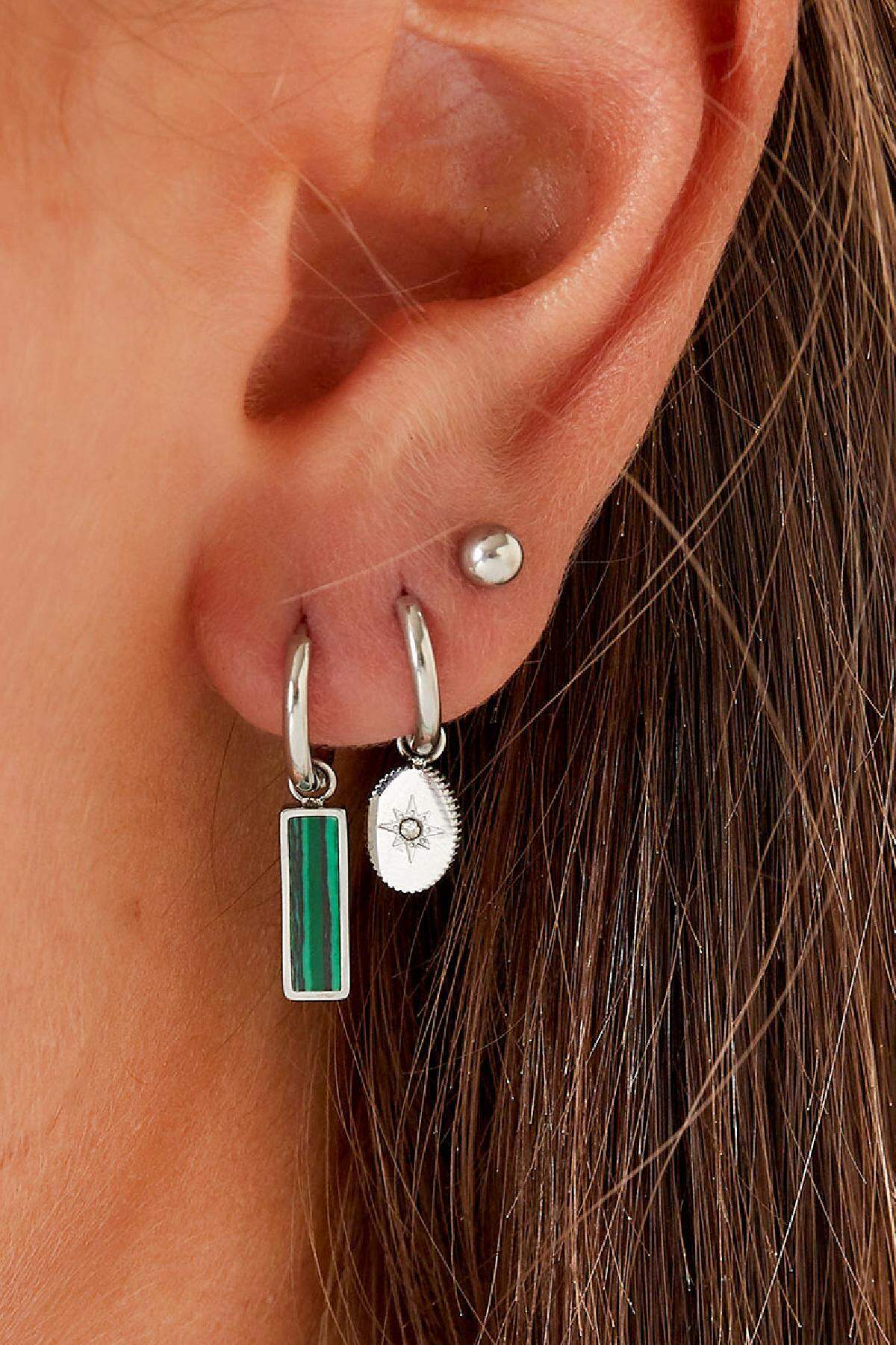 Green bar earrings Gold Color Stainless Steel