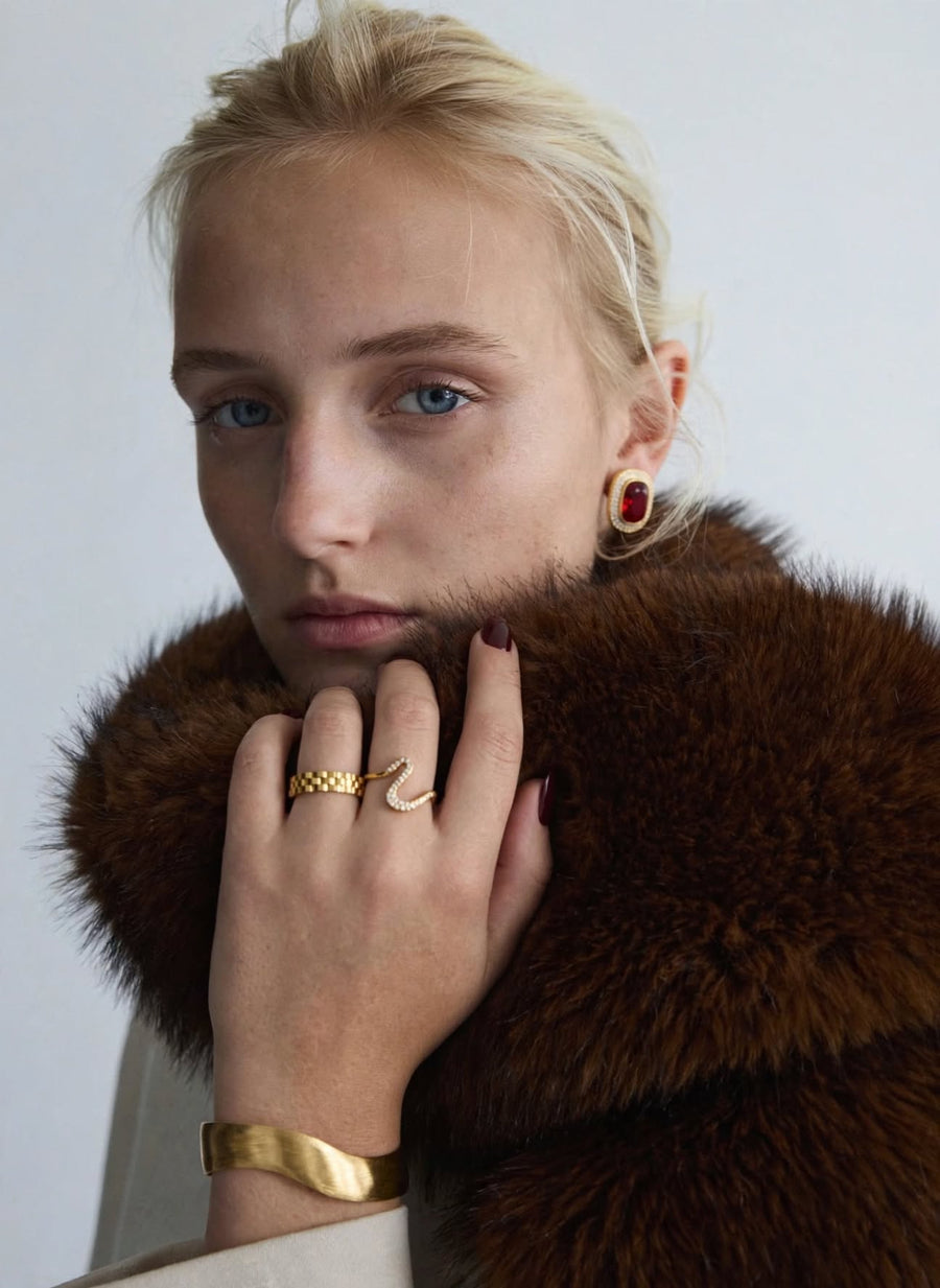 Full Look Riviere Earring, Eclat Ring, Contour Cuff Bracelet