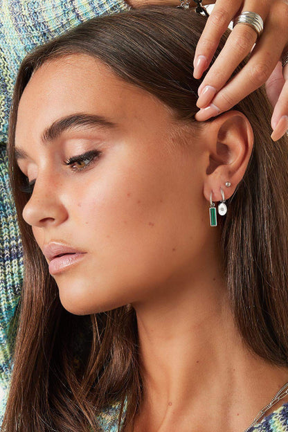Green bar earrings  Gold Color Stainless Steel