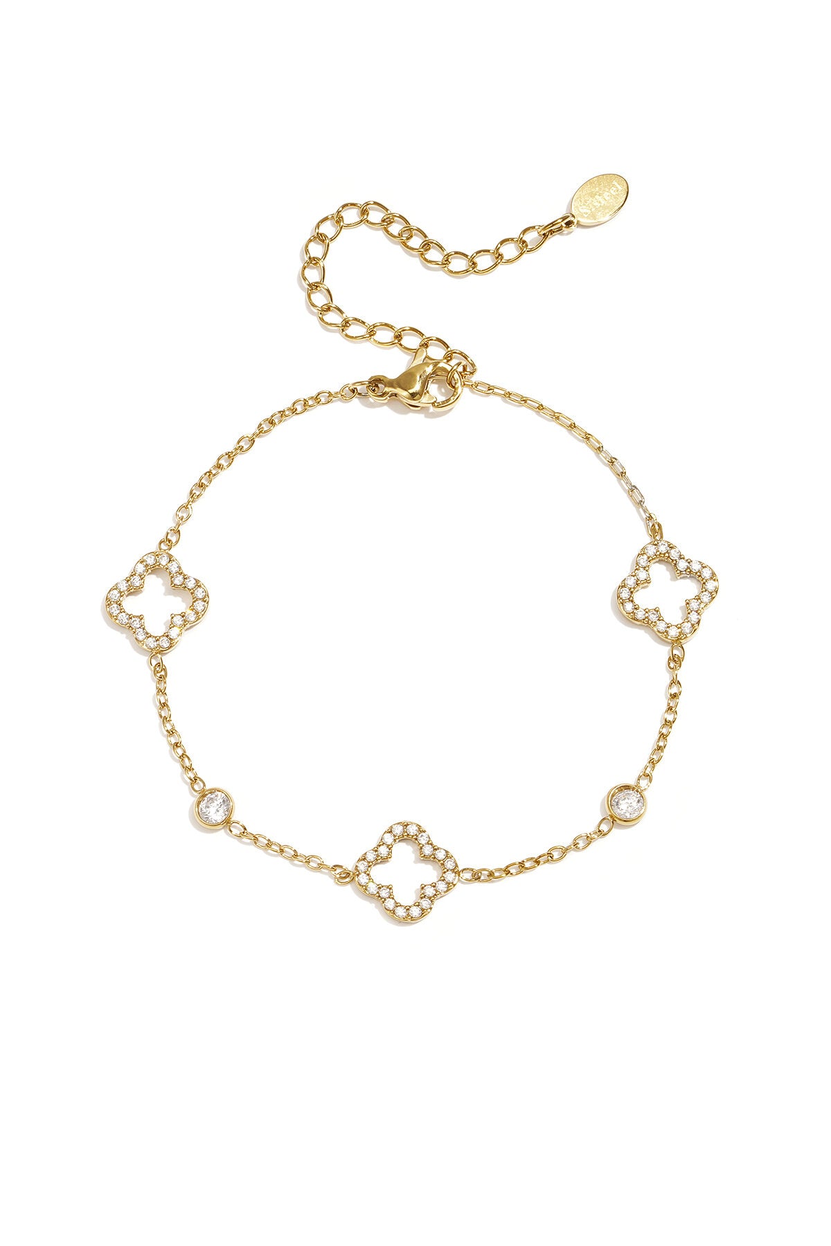 Bracelet with openwork and inlaid clovers and stones