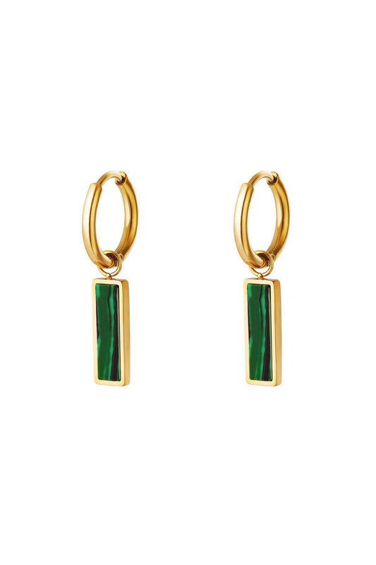 Green bar earrings  Gold Color Stainless Steel