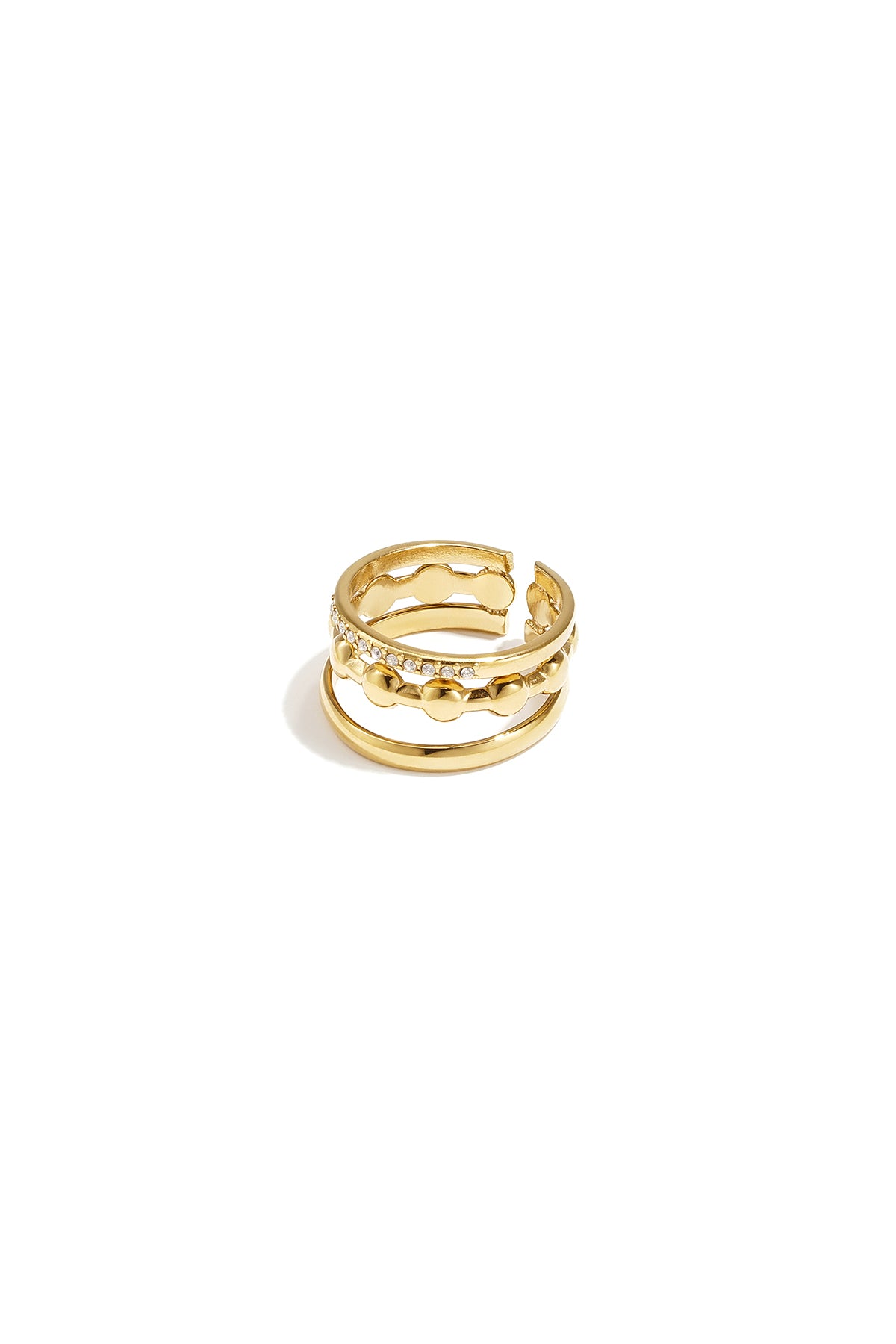 3-layer ring with round details and stones