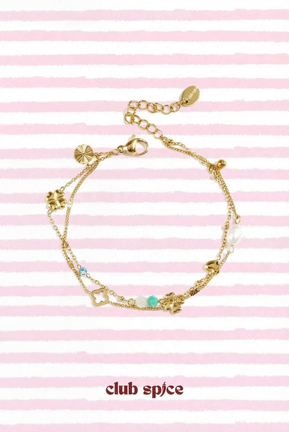 Bracelet with clover, beads and stones