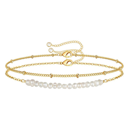 Moana I  Double-Chain Bracelet with freshwater pearls I Stackable