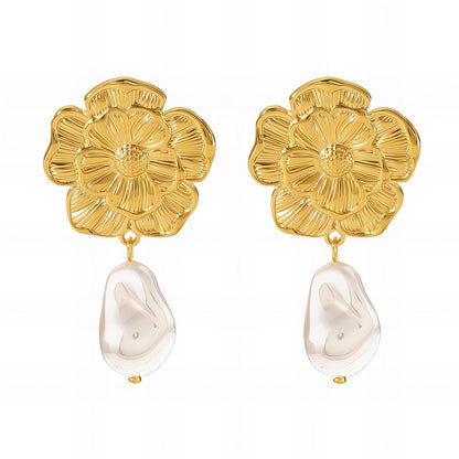 Flower White Pear l Statement Earrings