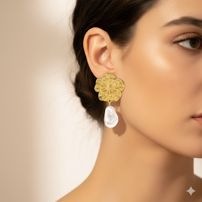Flower White Pear l Statement Earrings