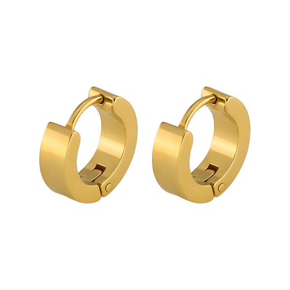 A pair of gold-plated stainless steel huggie earrings with a congo closure.
