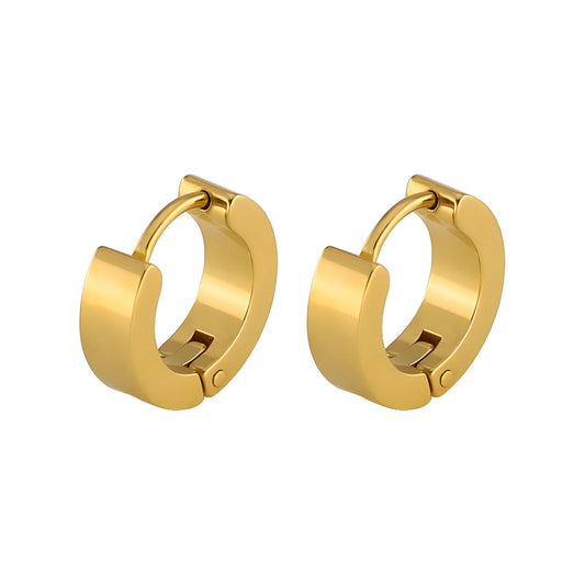 A pair of gold-plated stainless steel huggie earrings with a congo closure.
