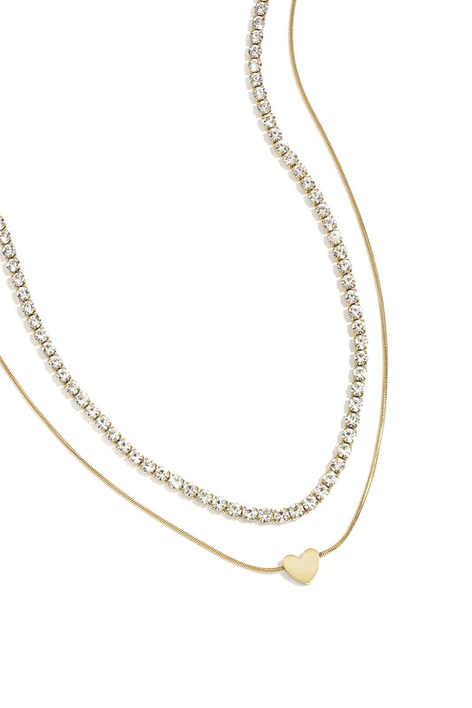 Double chain with minimalist heart and cubic zirconia