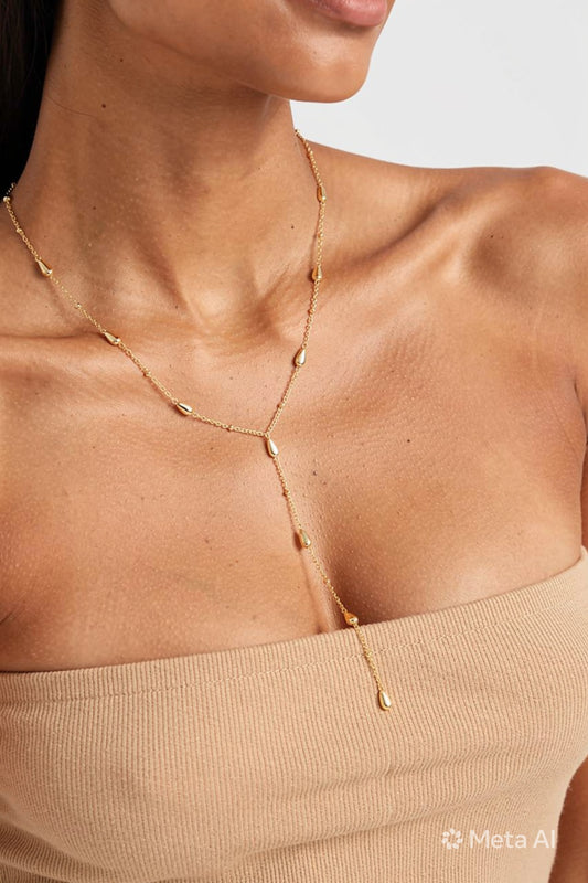 Waterproof Y Shape Necklace with Rhinestones