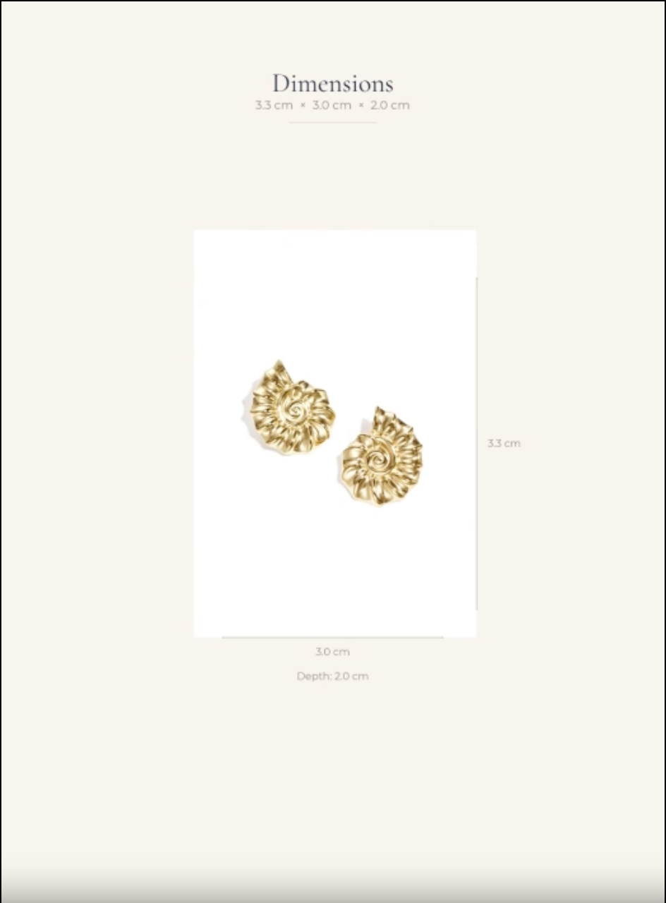 Size guide for Coquille Spiral Drop Earrings — drop length 3.3cm, width 3cm
