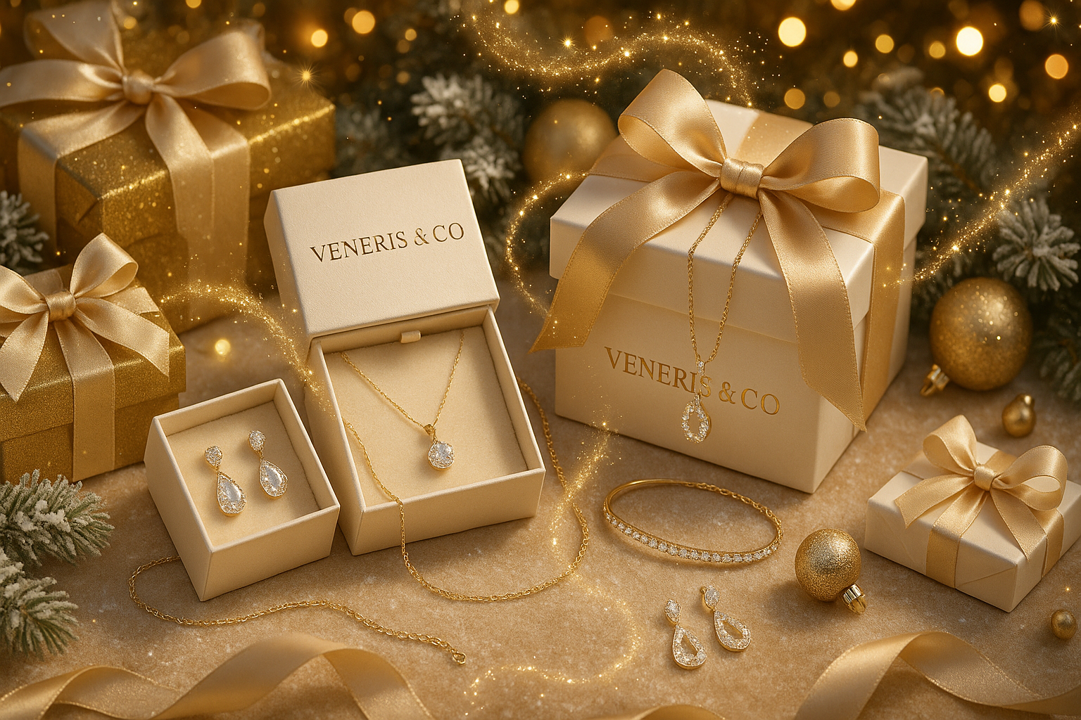 remove waterproof jewellery and make the packaging gold and white colour. Add Christmas's Gifts. Add fairy  dust 