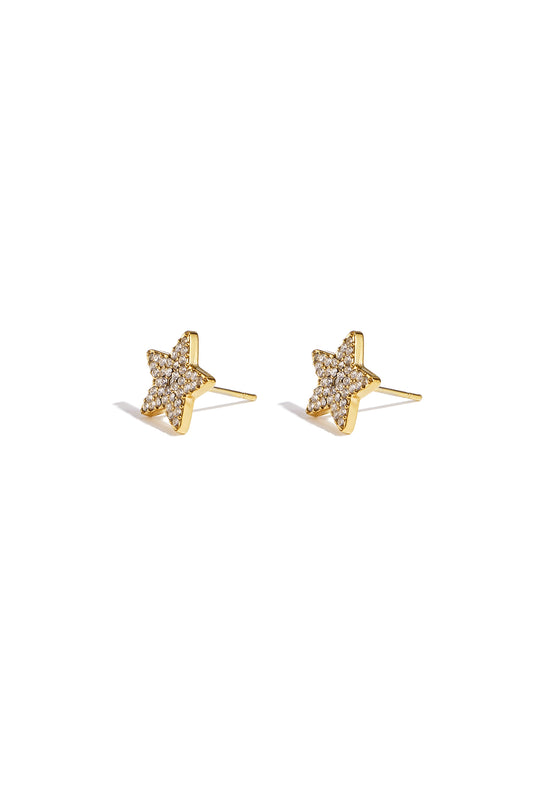 Gold-tone mini star stud earrings set with zircon